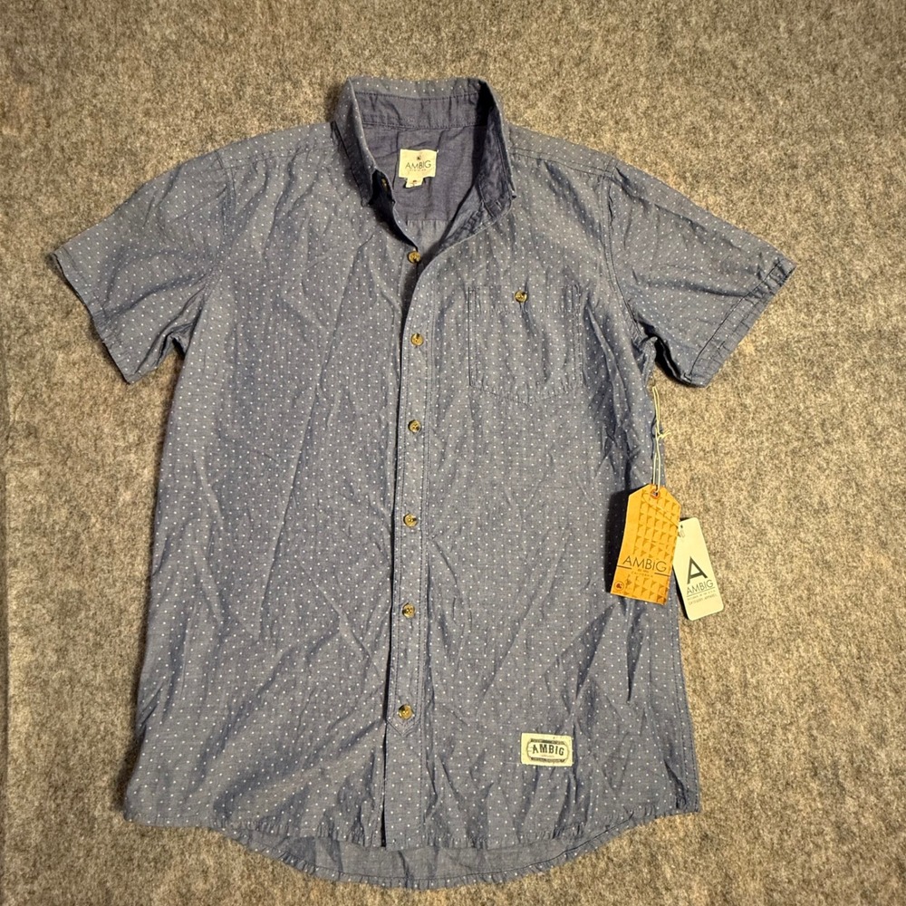 Ambig Clay Indigo Polka Dot Short‎ Sleeve Button Down Shirt Mens Small New NWT